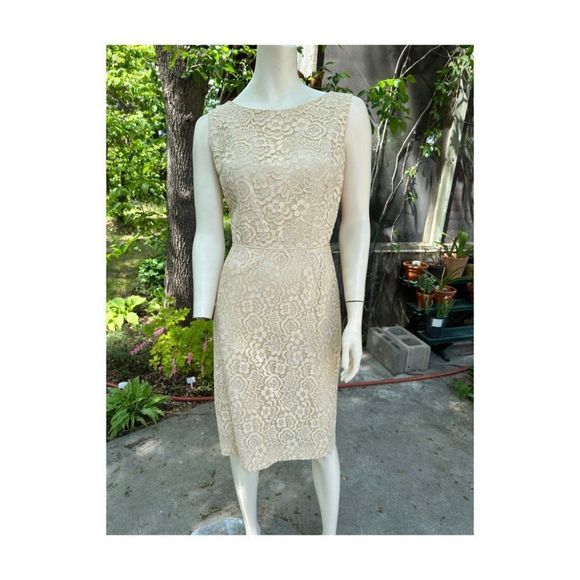 Vintage | 50s Lace Sheath Dress & Matching Sleeveless Jacket Ivory Pinup - Picture 12 of 16